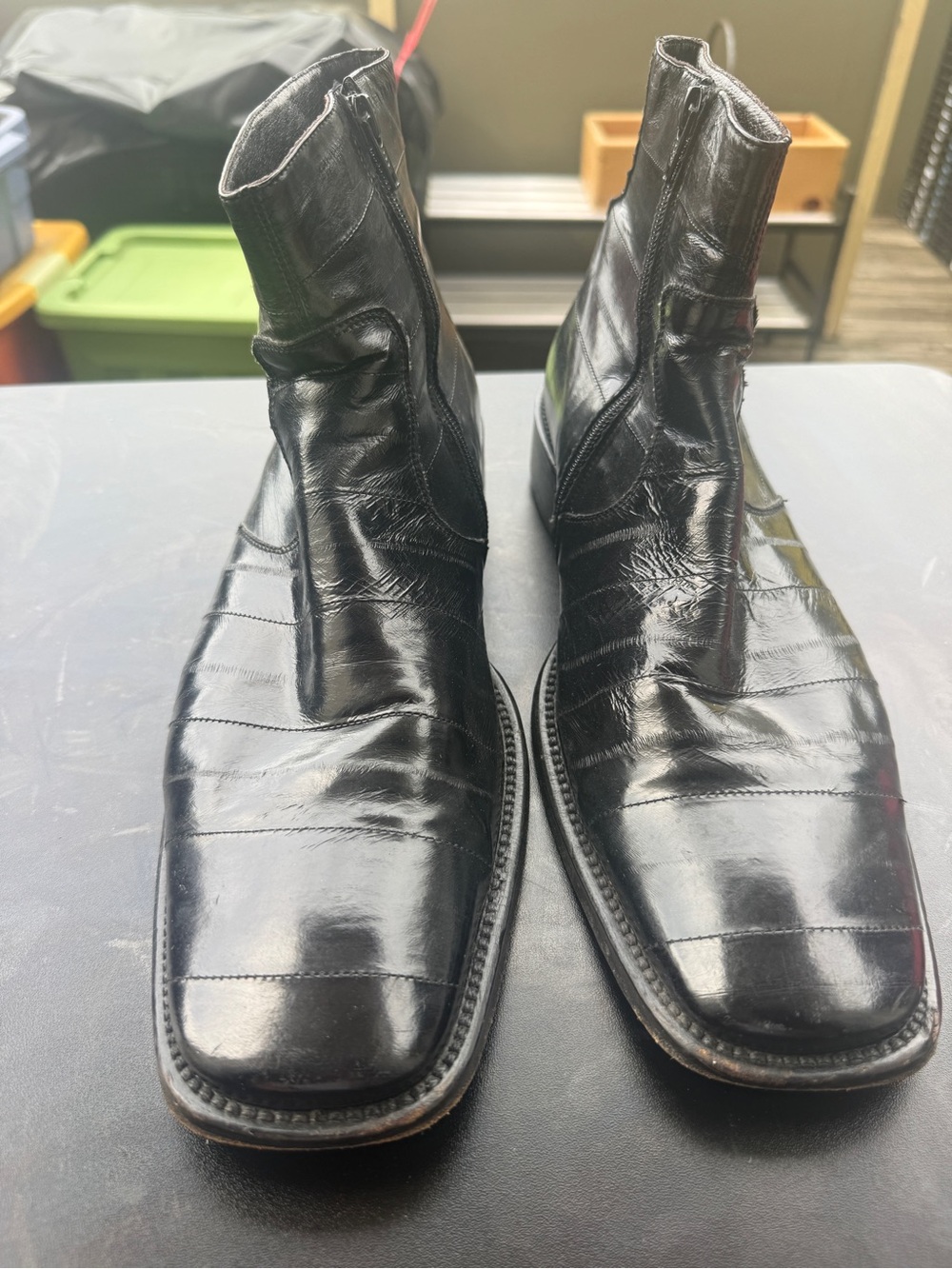 Kenneth Cole New York Black Eel Skin Made In Italy Ankle Boots